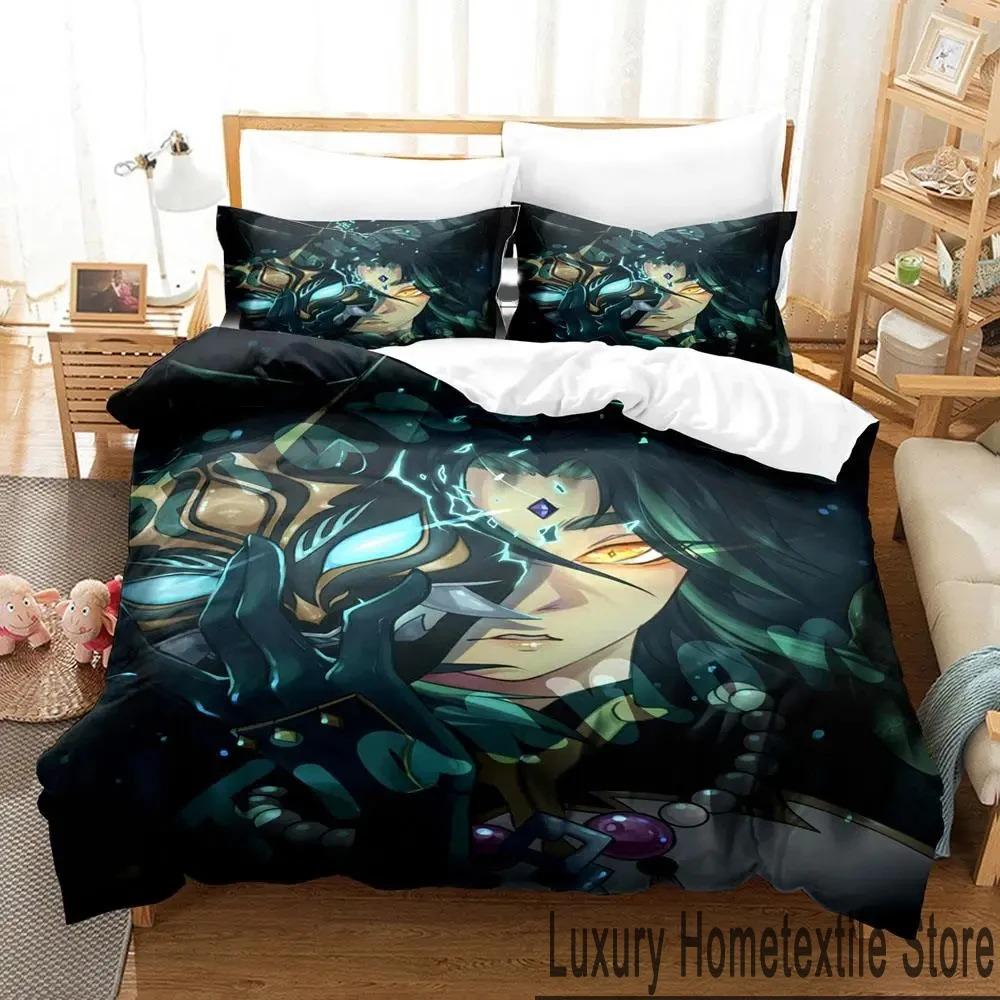3D Genshin Impact Xiao Anime Bedding Set Duvet Cover Bed Set Quilt Cover Pillowcase Comforter King Queen Size Boys Adult Bedding