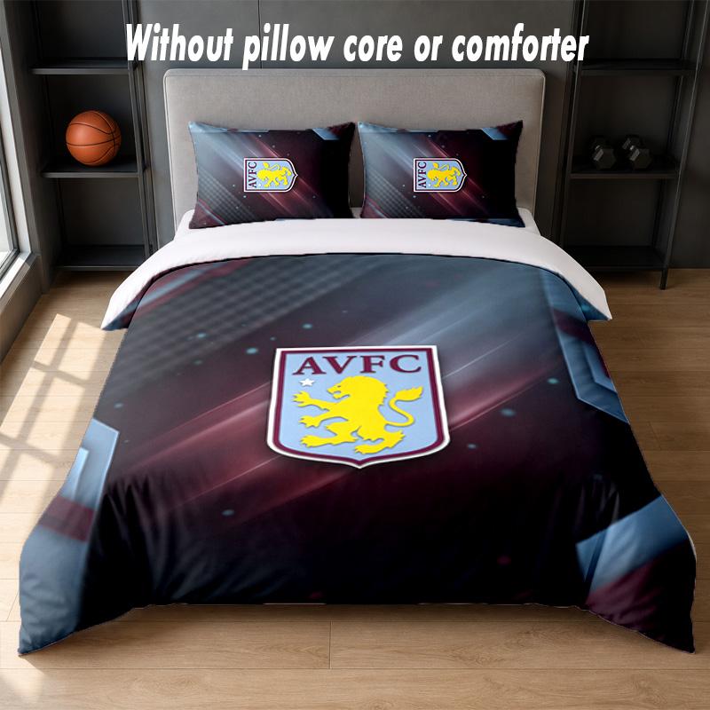 Aston Villa Football Design Bed Bedding Set 1 Duvet Cover + 2 Pillowcases Soft Breathable Household Bed Linens