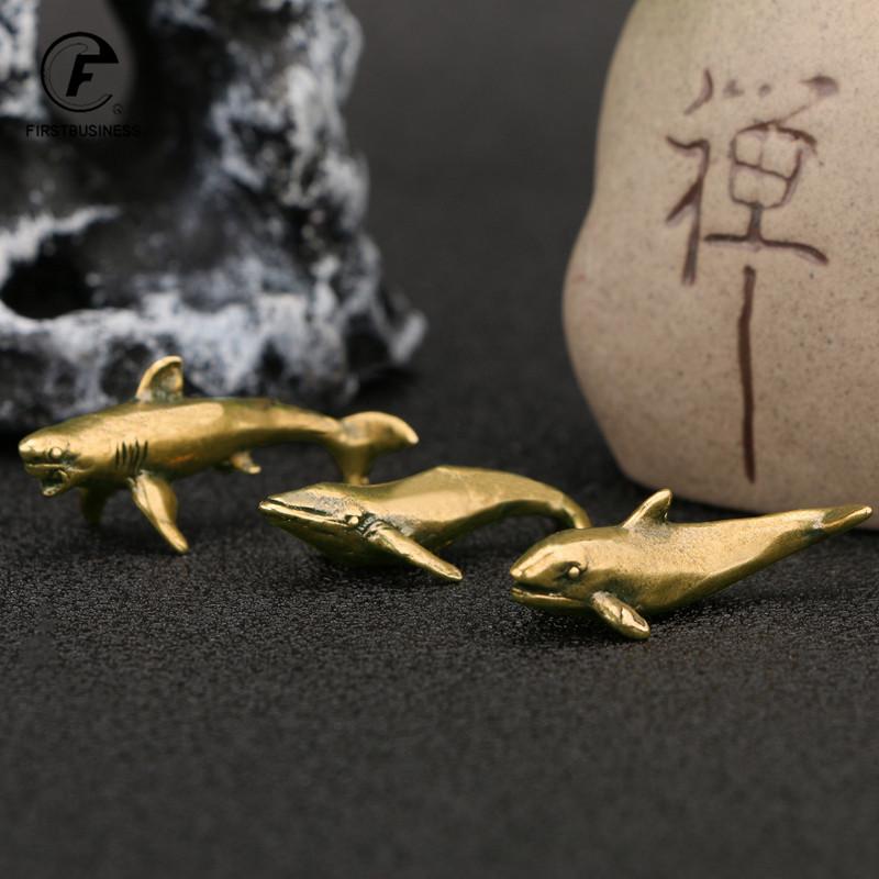Solid Brass Sea dolphin Small Statue Office Desk Ornaments Decoration Crafts Collection Metal Animal Figurines Miniatures gift