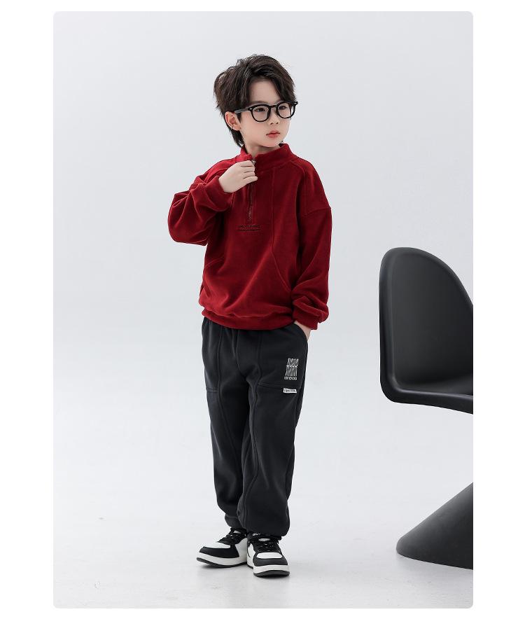 Boys' Plush Fleece Sweatpants - 2025 Autumn/Winter Collection: Thick, One-Piece, Loose Fit for Older Kids