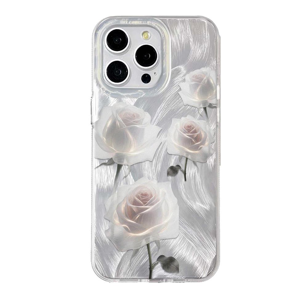 White Rose Phone Case For iPhone 16 11 13 15 Pro Max 14 Plus 12 14promax 13promax 16E X XR 7 8 Silicone Shine Covers