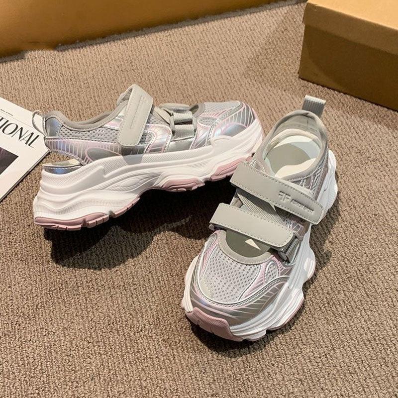 

Street shot thick-soled heightening, lightweight and breathable casual sports shoes, spring and summer new bag head sandals, female dad shoes 40 розовый