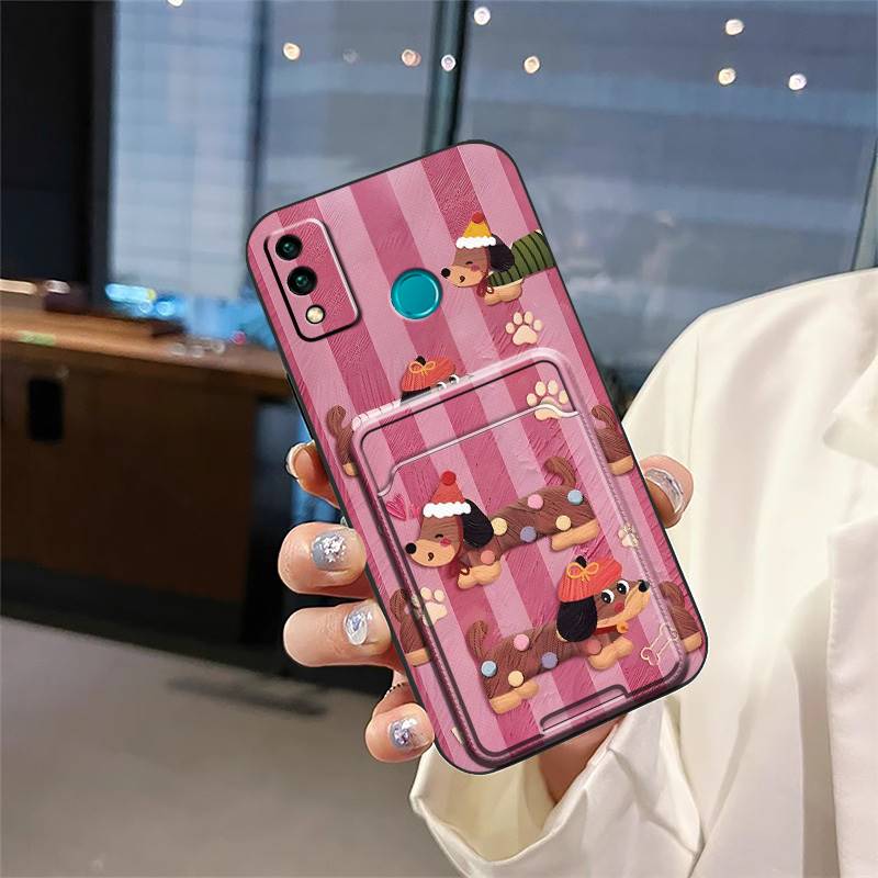Cute TPU Phone Case For Huawei Honor 9X Lite Graffiti Full Wrap Card Sleeve Back Cover Cover Card Slot Dirt-resistant
