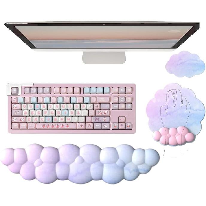 Cloud Keyboard Wrist Rest Purple Mouse Pad with Wrist Rest for Computer Keyboard and Mouse Pad Set Memory Foam PU Base Cute Ergonomic Wrist Pad