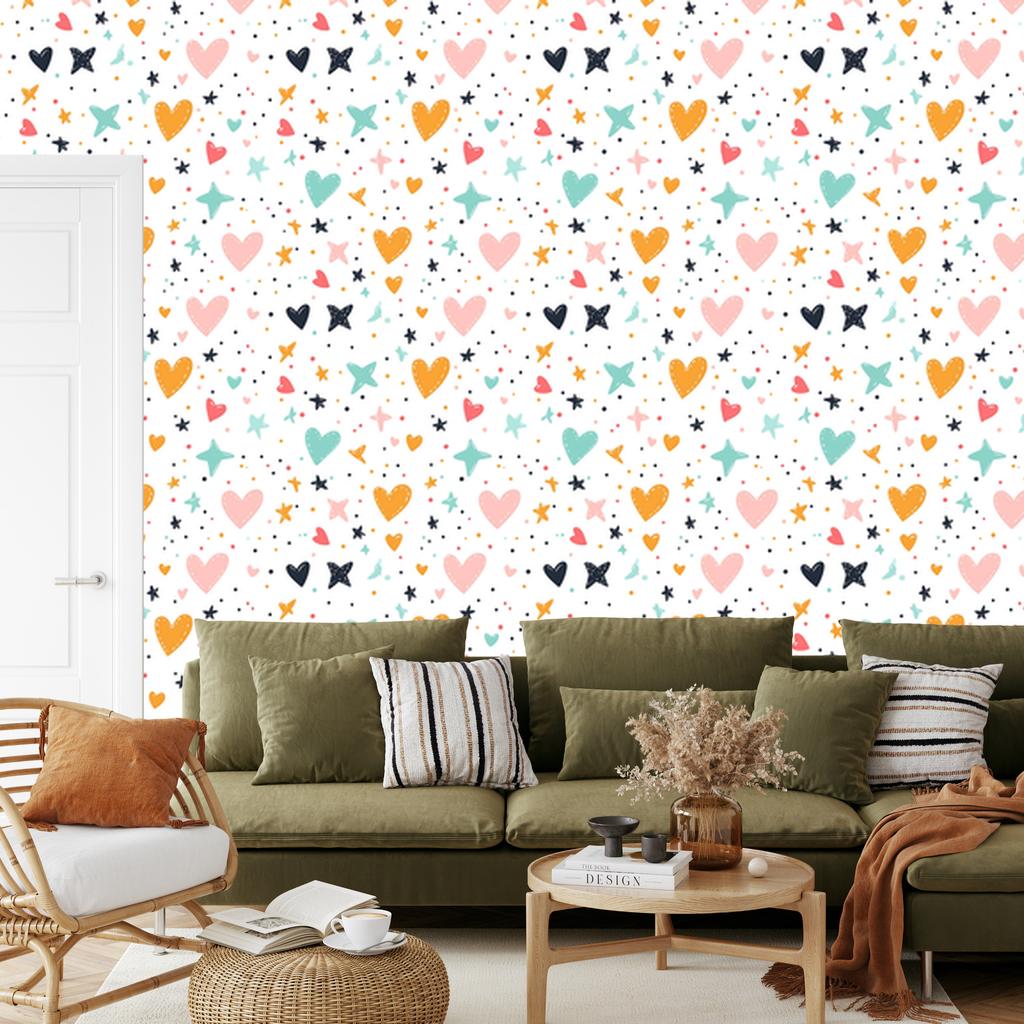 Love Wallpaper White, Coral, Cream and Mint 50x1000
