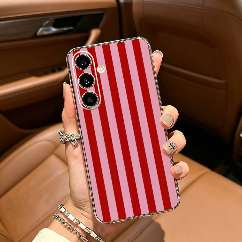 Burgundy White Stripe Clear Phone Case for Samsung Galaxy A71, A70, A52, A51, A40, A30