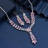 3PC Women's Fashion Zircon Leaf Flower Necklace Earrings and Zircon Set, Suitable for Wedding, Party, and Festival Gifts