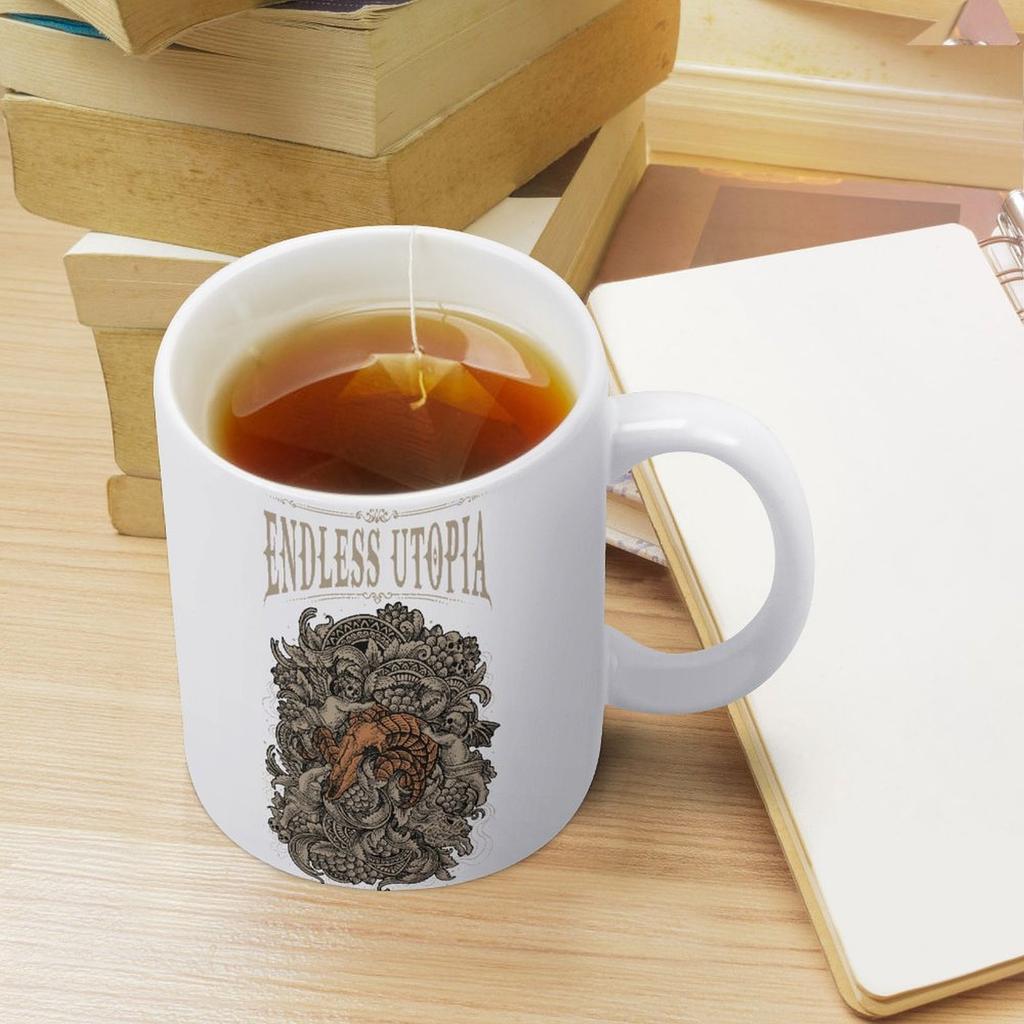 11oz White Coffee Mug with Smooth Printed Surface on Both Sides, Durable Ceramic Feel for Office Desk and Home Drink Breaks