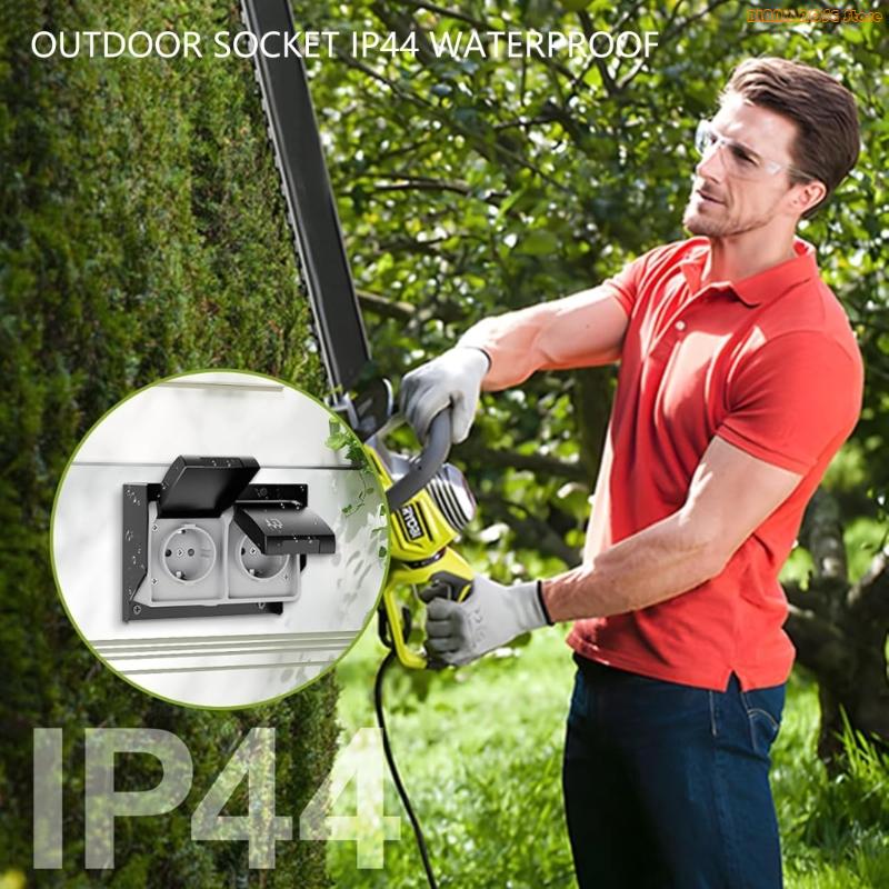 K1AE 2 Gang Waterproof Outlet Outdoor Power Socket Surfaces Type 2 Gang Wall Socket