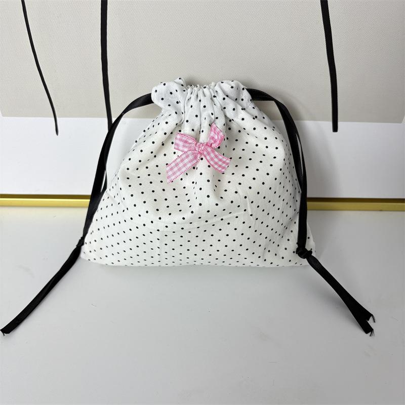 New Polka Dot Drawstring Bag Girls Sweet and Cute Bow Draw String Bag Jewelry Small Items Dustproof Bag Drawstring Bags