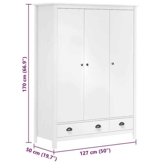 VidaXL 3-door Wardrobe Hill White 127x50x170 Cm Solid Pine Wood 288952