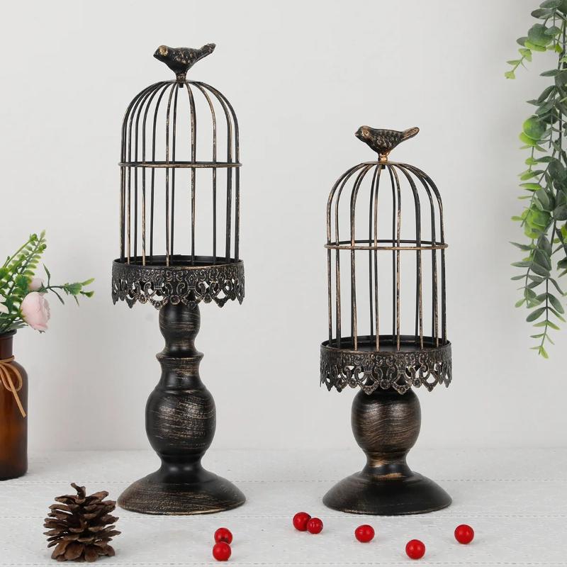 Creativity Retro Bird Cage Candle Holder Ornament Ironwork Candlestick Photography Wedding Restaurant Props Home Decor
