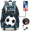 Soccer Print College Student Backpack with USB Charging Port Large Capacity Back To School Bags Women Men Laptop Travel Mochila