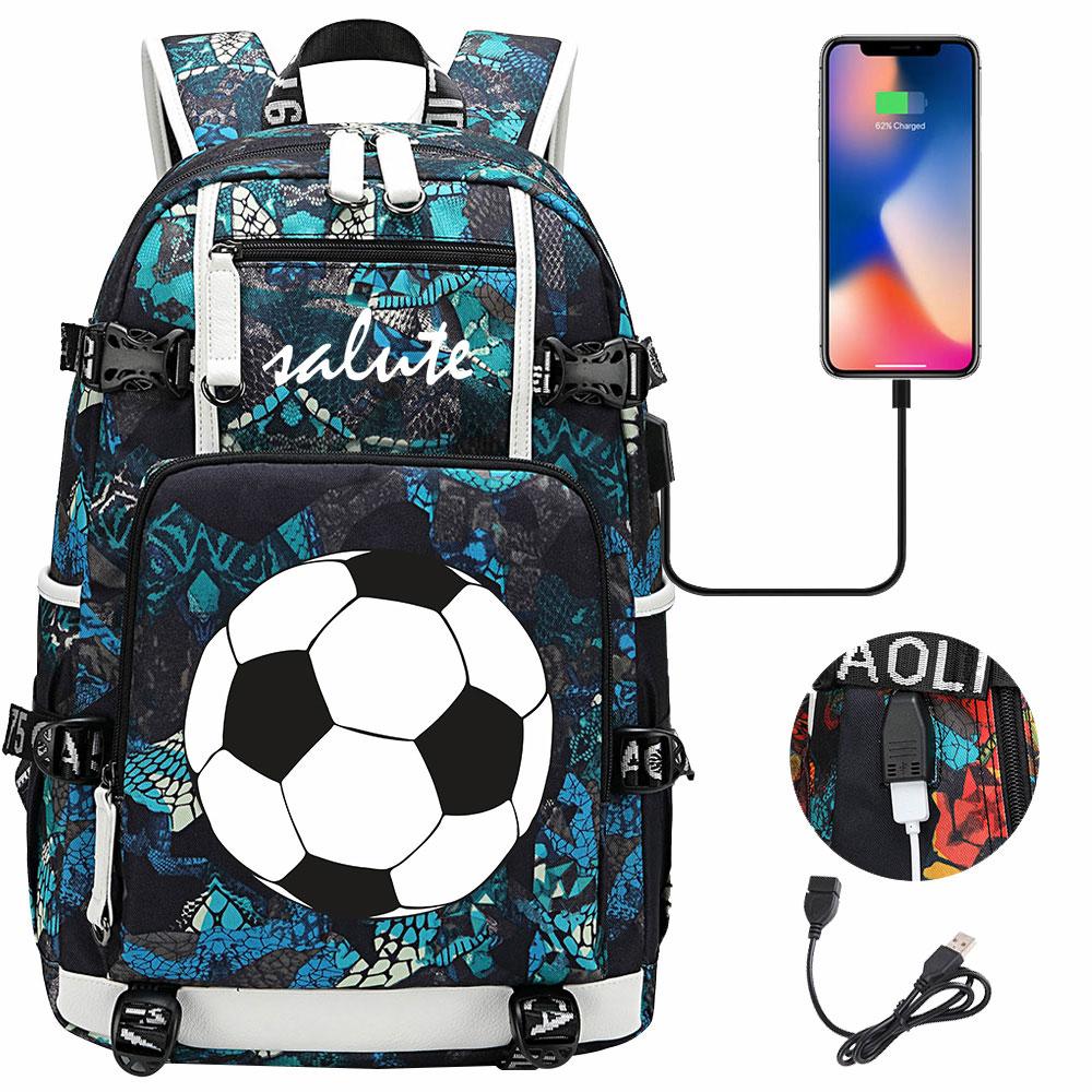 Soccer Print College Student Backpack with USB Charging Port Large Capacity Back To School Bags Women Men Laptop Travel Mochila