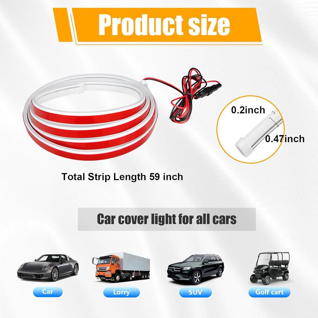 59'' Car Hood Light Strip, Flexible Dynamic Daytime Running Light Strip, Waterproof Auto LED Strip Light With Fuse Protection, Universal Exterior