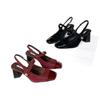 2025 temperament season thick heel red high heels feet retro single shoes with not tired new bag head sandals women's summer skirt