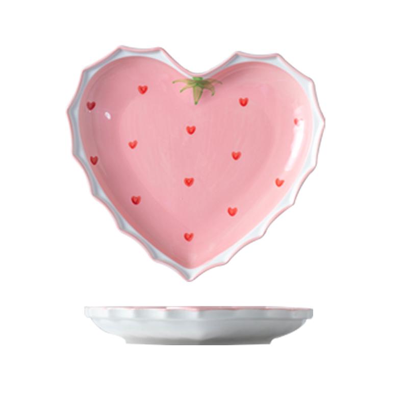 Creative Ceramic Strawberry Dinner Plate Pink Love Fruit Dessert Dishes Delicate Heart Shape Western Food Pasta Plate Tableware