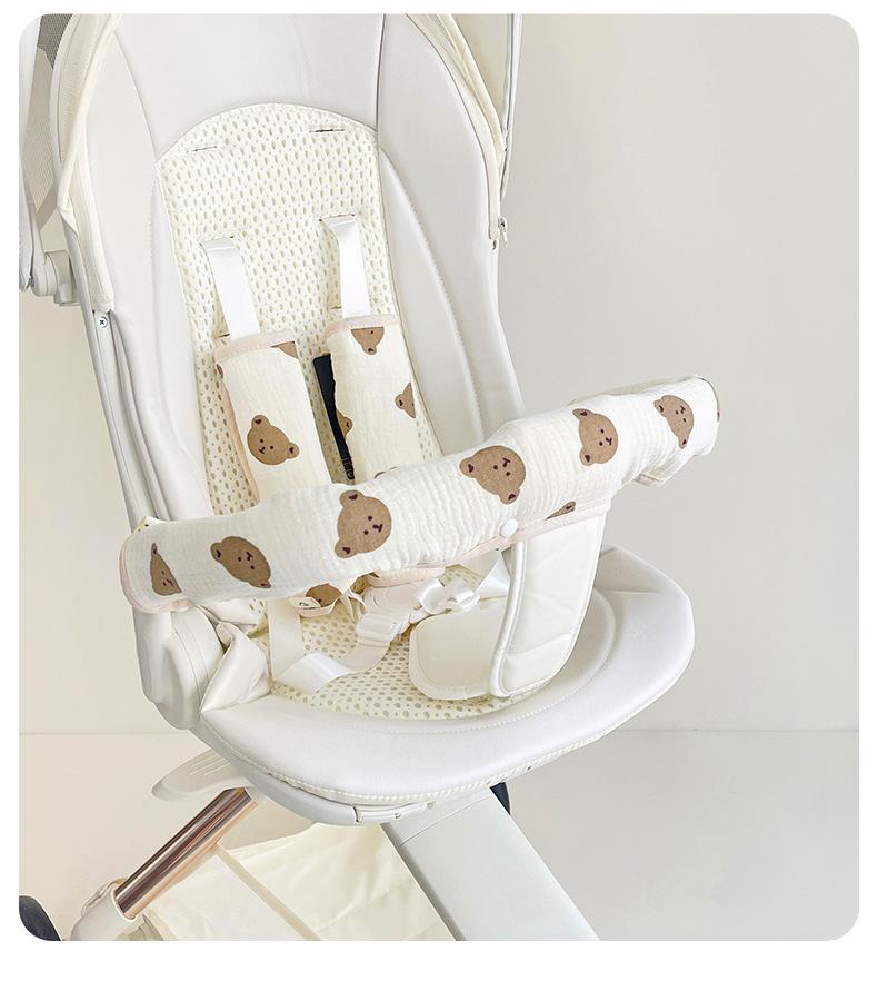 3pcs Set Baby Stroller Armrest Cover Cotton Gauze Shoulder Strap Drool Towel Baby Stroller Handle Cover Stroller Accessories