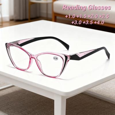 New Fashionable Cat Eye Reading Glasses Spring Leg Transparent Anti Blue Light Presbyopia Eyewear for Women