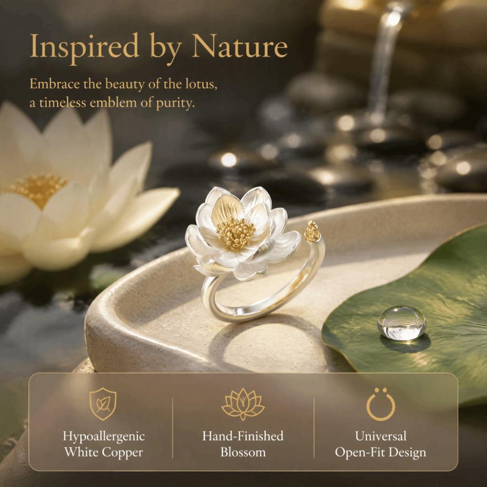 Adjustable Lotus Flower Ring Open Size Ancient Style Ring Fashionable Fashion Ring Party