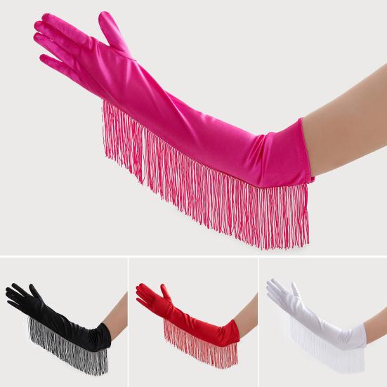 Fringed Elbow Gloves 17.7" Vintage Long Opera Pageant Gloves 1920s