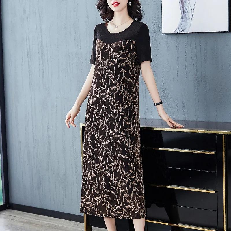 Spring and Summer New Floral Dress Women's Large Size Women's Clothing Loose and Thin Temperament Mother Dress Skirt