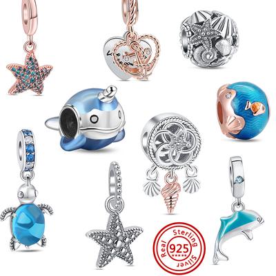 New 925 Sterling Silver Summer Ocean Series Charm Beads Fit Original Brand Charms Bracelet Dolphin Starfish Sea Jewelry