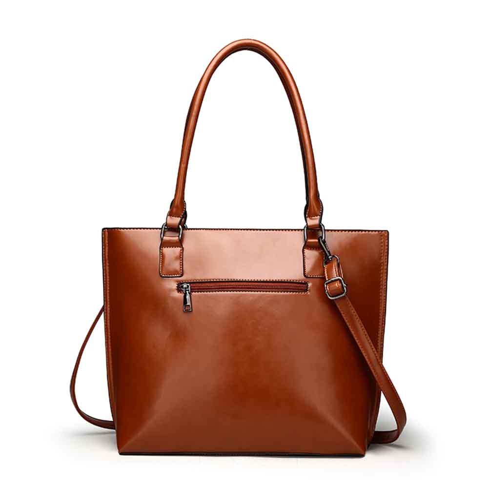 2 Pcs Set Women Casual Tote High Quality Oil Wax Soft Leather Elegant Offcie Handbag and Purses Retro Black Luxury Bag 2022 New