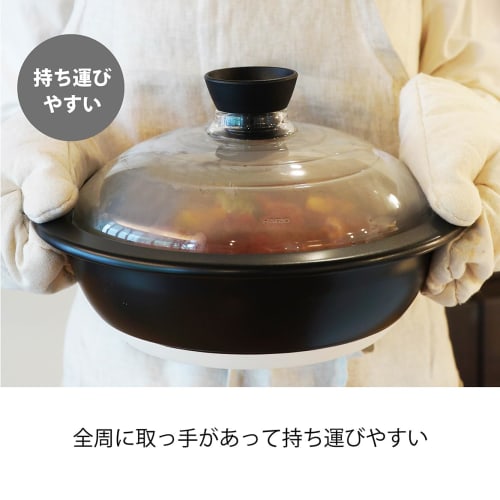 HARIO Earthenware Pot with Glass Lid, Size 9, 3000ml, See-Through, Heat-Resistant Glass, Made in Japan, GDN-255-B-W