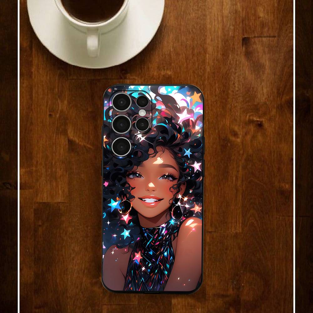 

Art Cut Afro Girl Phone Silicone Case For Samsung S24 22 20 23 21 20 Ultra Plus Lite 5G Print Cover Samsung S21Ultra