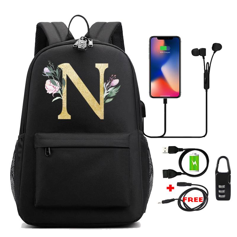 Svart Ryggsekk Cosplay Canvas Ryggsekk 26 Engelske Bokstaver Barn Skoleveske Reiseveske Tilbake til Skolen Bokveske