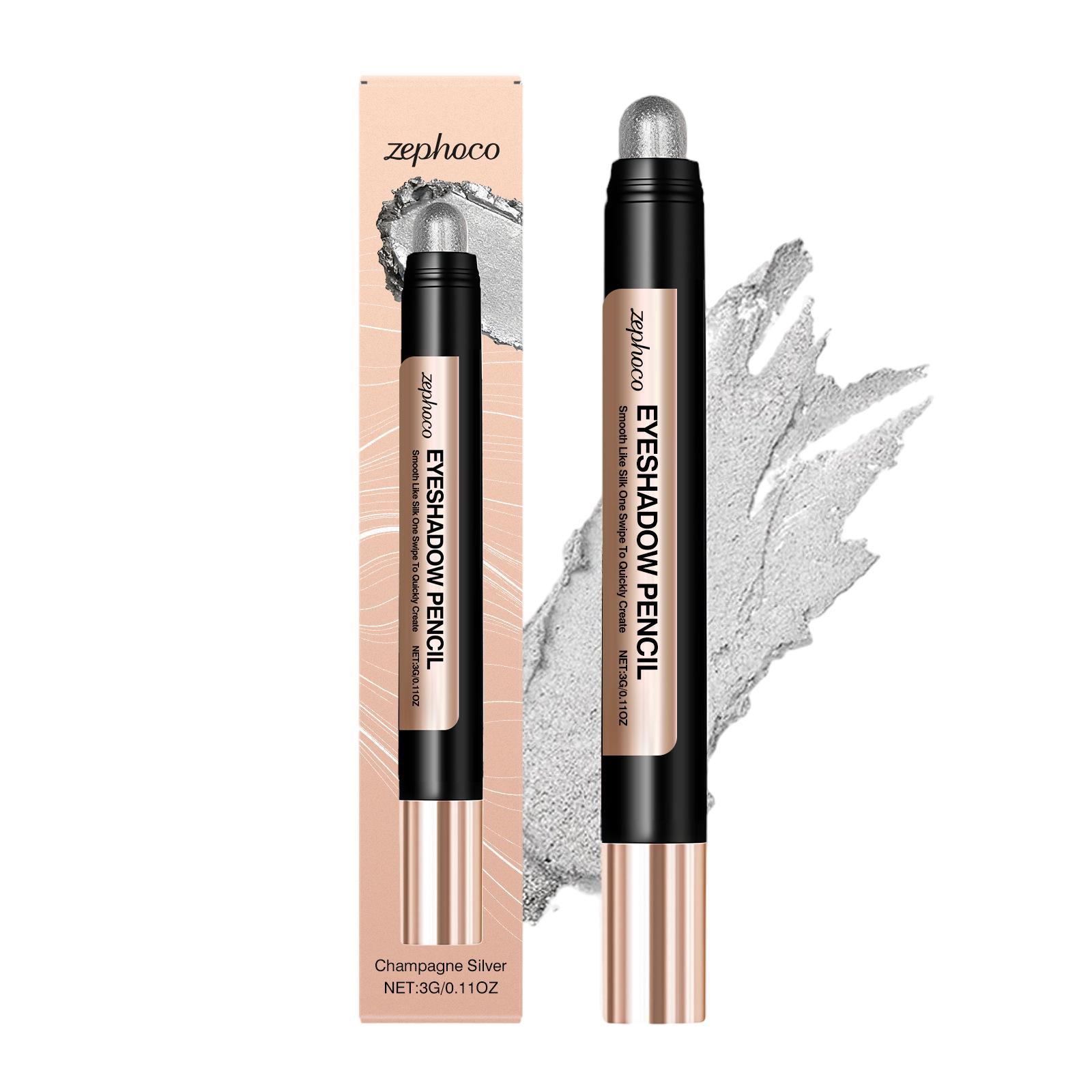 Zephoco Smooth Pearlescent Eyeshadow Stick - Champagne Silver: Natural Color, Fine Shimmer, Silky Smooth, Beginner Friendly.