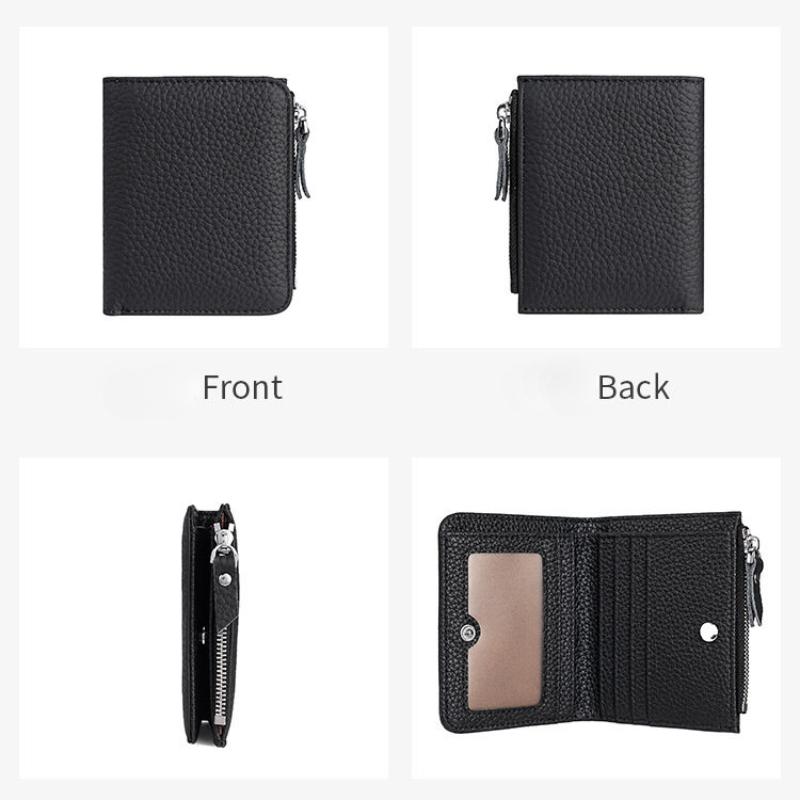 Japanese Style Fashion Ultra Thin Short Purse Large Capacity Women RFID Real Leather Wallet Zipper Coin Card Purse