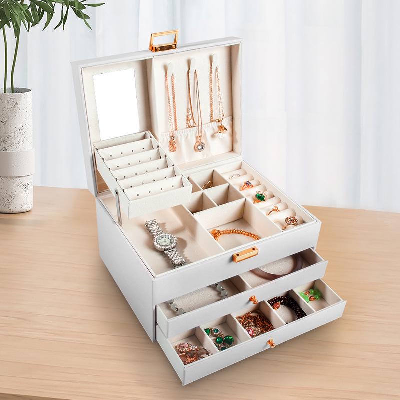 Elegant Three-Layer Leather Jewelry Box - Necklace, Earrings & Accessories Storage