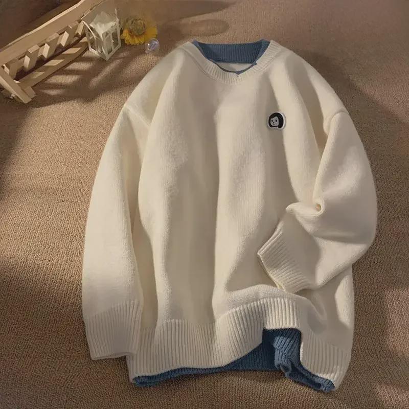 Herren Übergröße Marineblau Island Fair Isle Retro Strickpullover