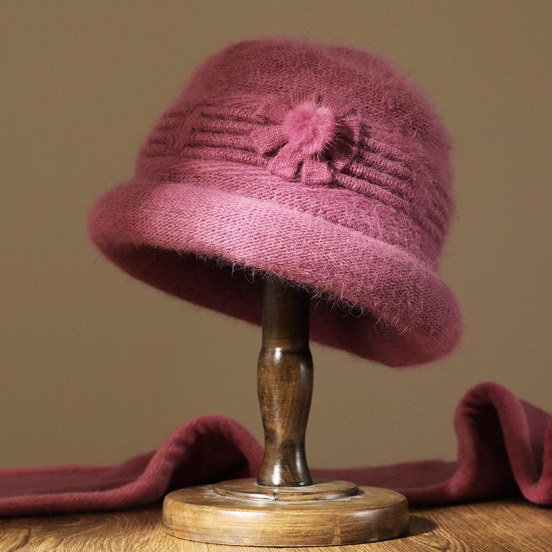 Middle-aged women's cold-proof knitted hat winter mother grandma warm rabbit fur wool hat autumn and winter casual hat