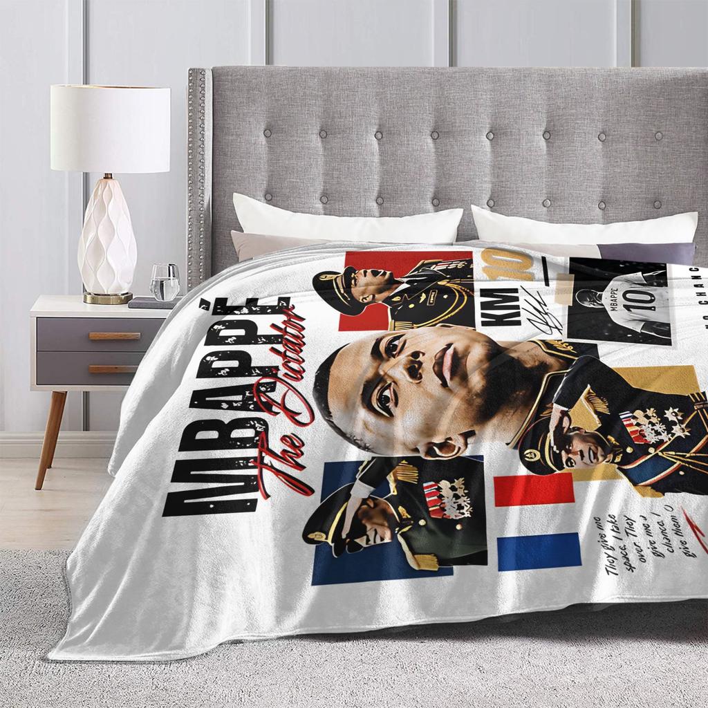 Pipini M-Mbappes Novelty Football Fleece Throw Blankets Funny Blankets for Sofa Bedroom Warm Bedroom Quilt,