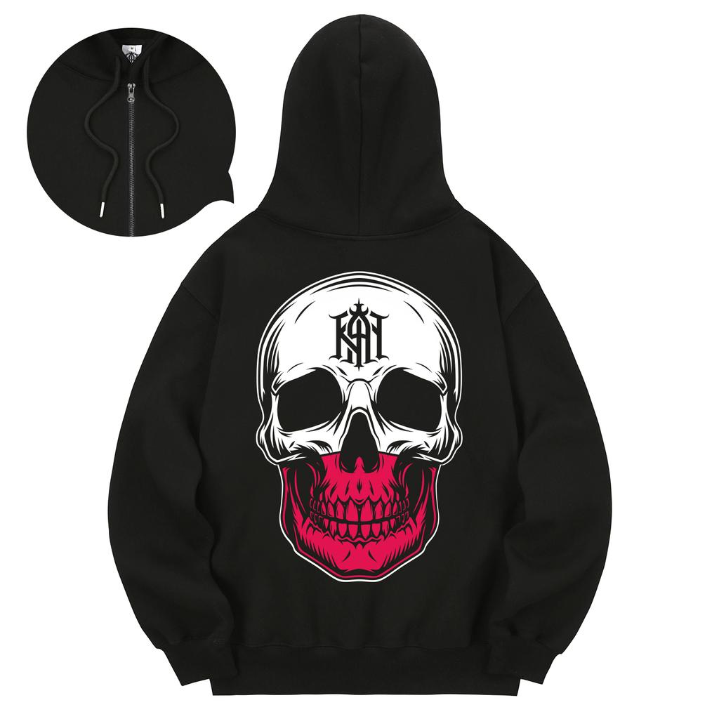 Kan6312 Khzb0142 Cocktail Skull Fleece-Lined Zip-Up Hoodie Black