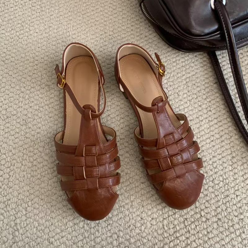 Fashion SUOJIALUN 2025 Autumn Women Flat Sandal Shoes New Brand Hollow Out Close Toe Ladies Dress Slingback Shoes Flat Heel Dress Slide