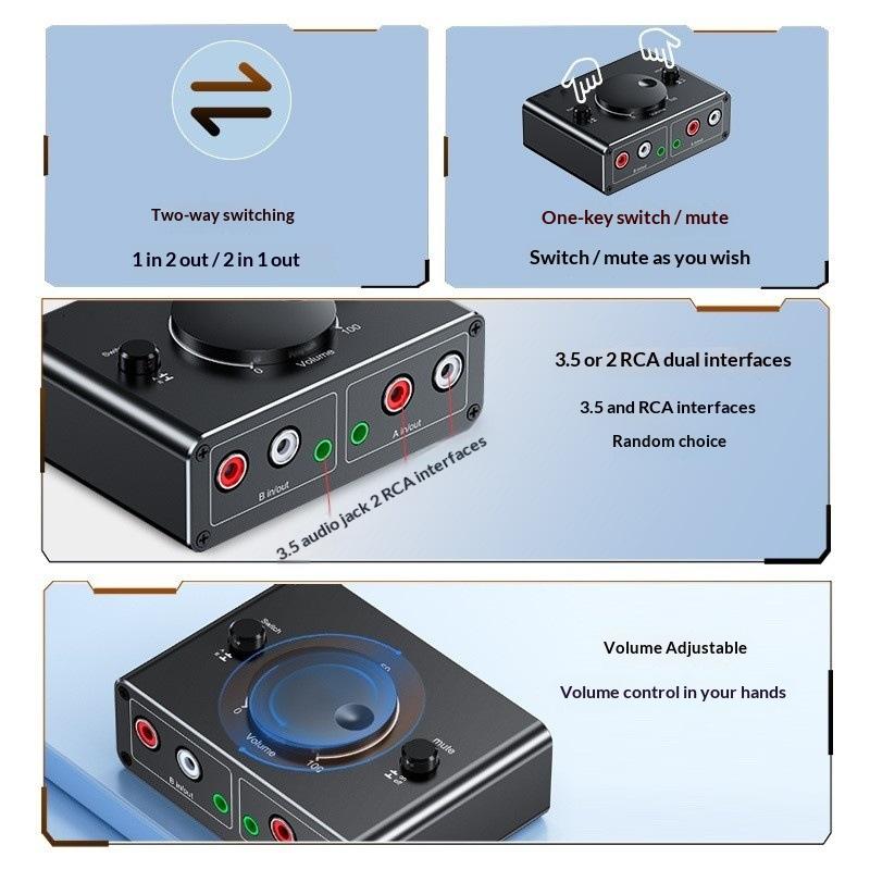 3.5Mm Rca Stereo Bi-Directional Audio Switcher 1 In 2 Out Or 2 In 1 Out 3.5Mm 2Rca Audio Switcher With Mute Button
