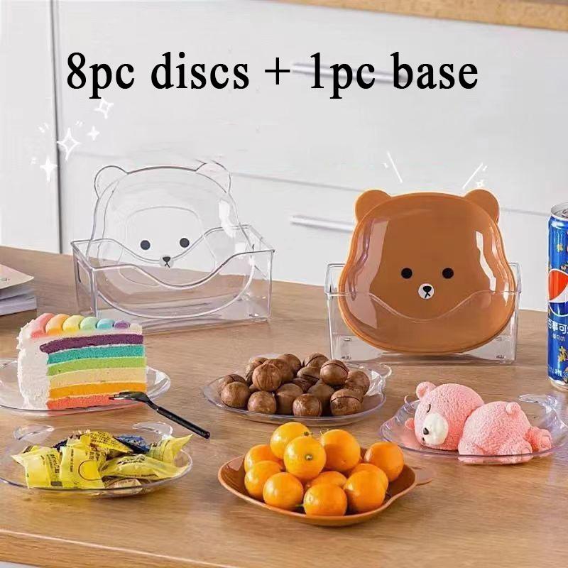 8pcs Plastic Desktop Spit Bone Dish Household Thickened Dinosaur Bear Cat Shaped Tableware Anti-drop Fruit Plate Table