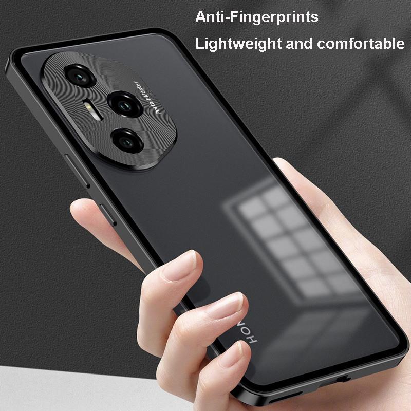 Elastic Snap Magnetic Metal Bumper Frame Case for Honor 300 / 300 Ultra / 300 Pro Clear Frosted PC Lens Protector Back Cover