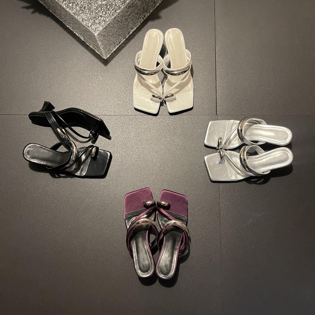 2025 spring and summer new popular set toe metal fastener fashion versatile light luxury square head sandals high heels