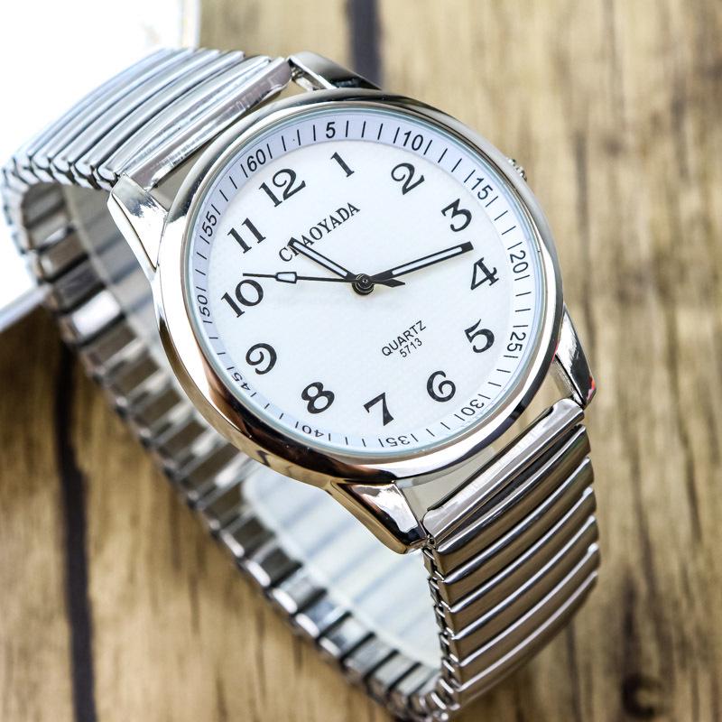 Large Number Luminous Elderly Quartz Watch with Waterproof Stainless Steel Elastic Band