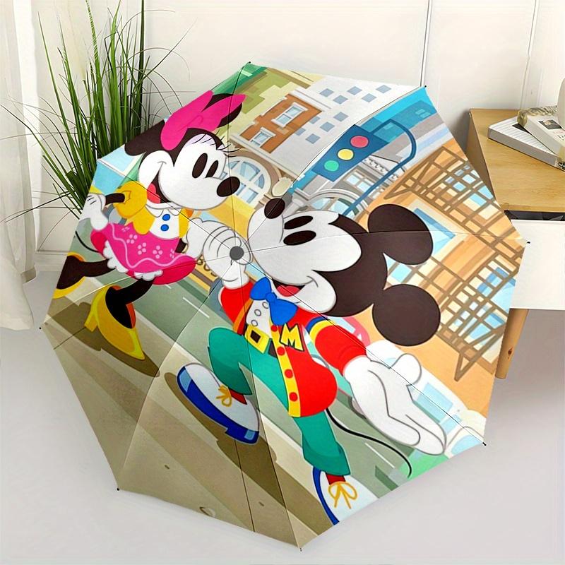 

Mickey Mouse,Minnie Mouse Automatic Folding Umbrella - Simple 8-Rib Design, Bright Cartoon Pattern, Durable Iron Frame, Suitable For Travel,