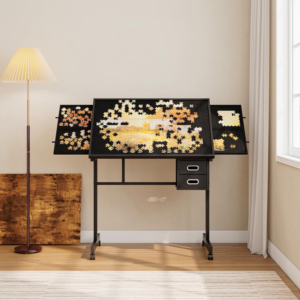 1000 Pieces Jigsaw Puzzle Metal Table Board for Adults Gift with 4 Trays and 2 Drawers