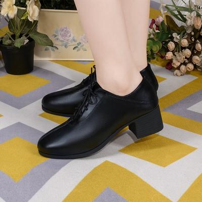 Thick Heel Single Shoes Female Real Soft Leather Autumn New Fashion Versatile Small Leather Shoes Medium Heel Deep Mouth Women's Shoes