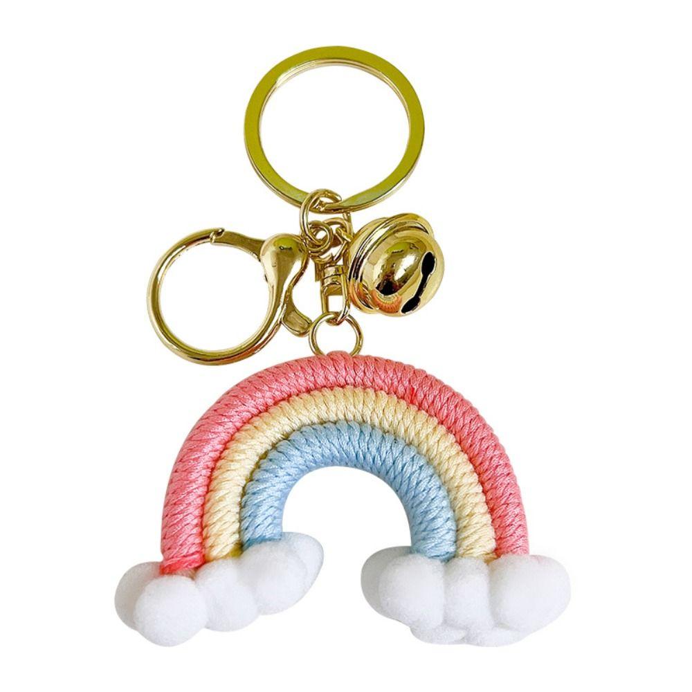 Girl Heart Handmade Woven Key Ring Bohemian Knitted Rainbow Keychain Handbag Accessories