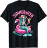 Summerween Mermaid Skeleton Beach Flamingo Halloween Girl T-Shirt