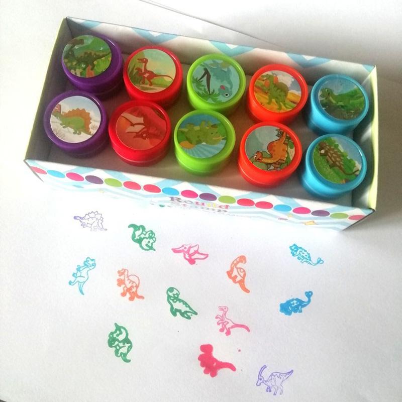 10 Pcs/Box Simple Stamps Toy for Kids Cartoon Animal Self-ink Seal DIY Painting Notebook Decor Gift